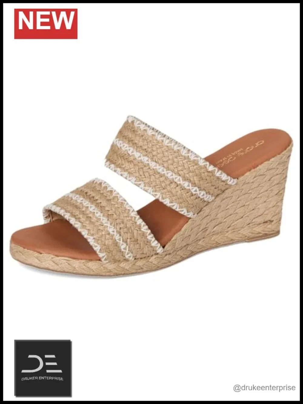 Women's Raffia Wedge Sandal - Breathable Leather Lined Slip-On Espadrille